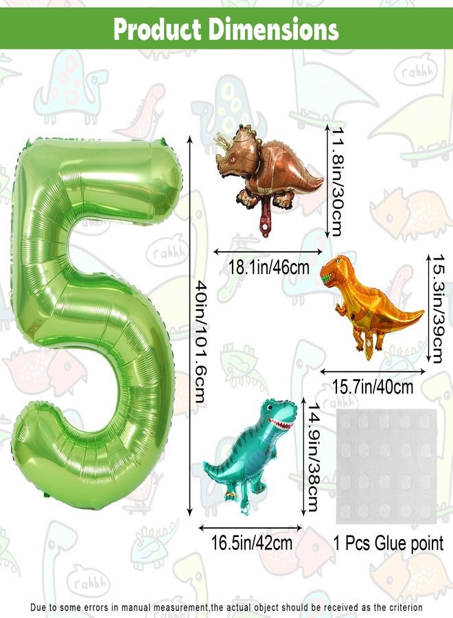 Ysqool Dinosaur Green Number 5 Balloon, 40 In Large Foil Helium Balloon with Mini Dino Mylar Balloons, Dinosaur Birthday Decorations for Kids, Dino Balloons Set for 5th Birthday Party Supplies (5) - Image 2